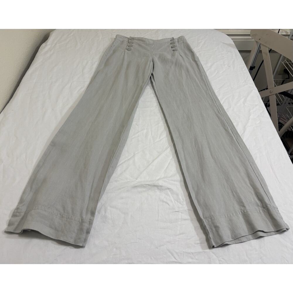Linen Wide Leg Pants Tan Button Up Cottage Prairie Beach Coastal Women’s Size S - Picture 3 of 11